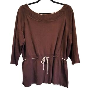 3X Drawstring Waist Over the Shoulder 3/4 Sleeve Blouse